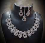 Silver-Plated Green Stone Necklace Set with Earrings | Designer Bridal & Party Wear Jewelry