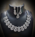 Silver-Plated Green Stone Necklace Set with Earrings | Designer Bridal & Party Wear Jewelry