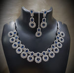 Silver-Plated Green Stone Necklace Set with Earrings | Designer Bridal & Party Wear Jewelry