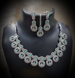 Silver-Plated Green Stone Necklace Set with Earrings | Designer Bridal & Party Wear Jewelry