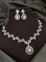 Silver-Plated Green Stone Necklace Set with Earrings | Elegant Bridal & Party Wear Jewelry