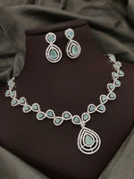 Silver-Plated Green Stone Necklace Set with Earrings | Elegant Bridal & Party Wear Jewelry