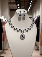 Silver-Plated Green Stone Necklace Set with Earrings | Elegant Bridal & Party Wear Jewelry