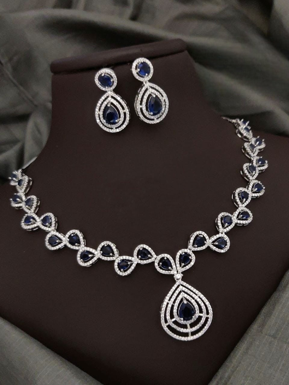 Silver-Plated Green Stone Necklace Set with Earrings | Elegant Bridal & Party Wear Jewelry