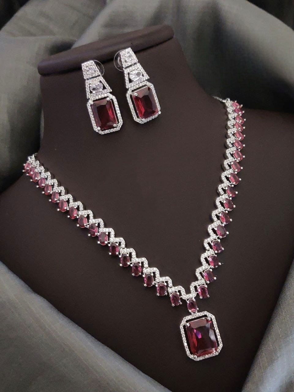Silver-Plated Blue Stone Necklace Set with Earrings | Elegant Bridal & Party Wear Jewelry