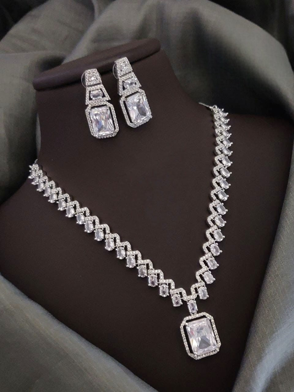 Silver-Plated Blue Stone Necklace Set with Earrings | Elegant Bridal & Party Wear Jewelry