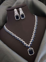 Silver-Plated Blue Stone Necklace Set with Earrings | Elegant Bridal & Party Wear Jewelry