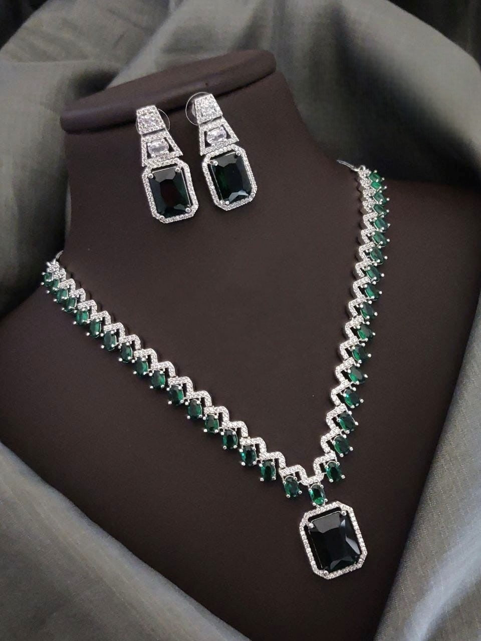 Silver-Plated Blue Stone Necklace Set with Earrings | Elegant Bridal & Party Wear Jewelry