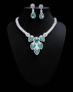 Silver-Plated Green Stone Necklace Set with Earrings | Bridal & Party Wear Designer Jewelry