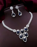 Silver-Plated Green Stone Necklace Set with Earrings | Bridal & Party Wear Designer Jewelry