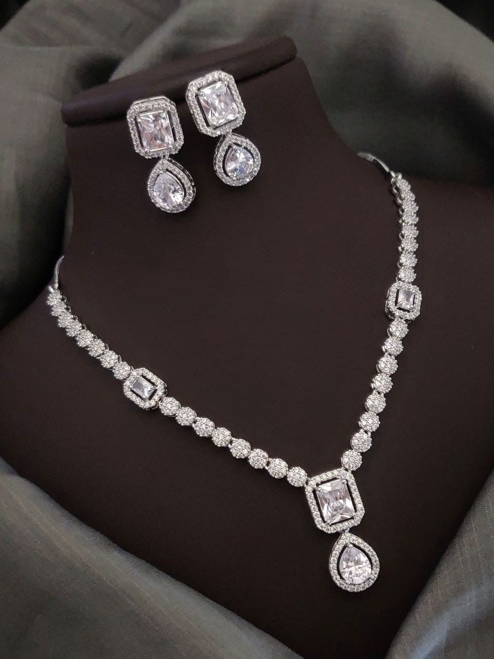 Silver-Plated Pink Stone Necklace Set with Earrings | Designer Bridal & Party Wear Jewelry