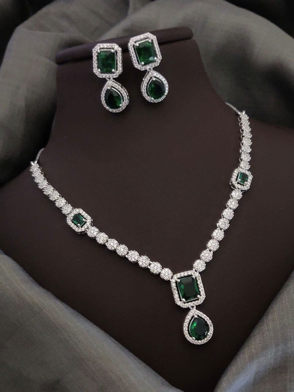 Silver-Plated Pink Stone Necklace Set with Earrings | Designer Bridal & Party Wear Jewelry