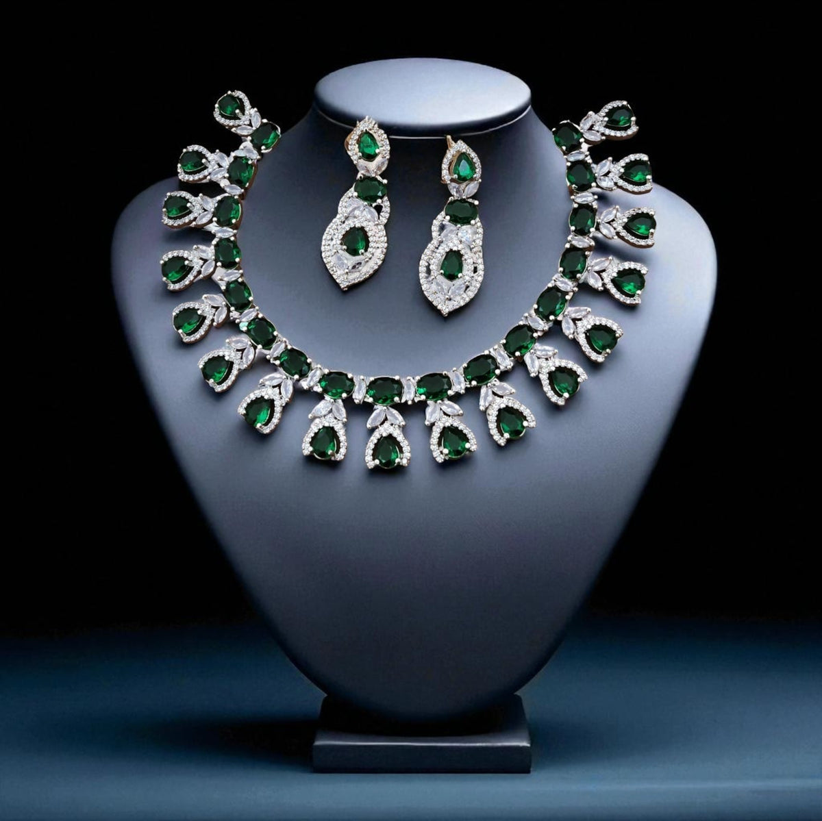 Silver-Plated Multicolor Stone Necklace Set with Earrings | Bridal & Party Wear Designer Jewelry