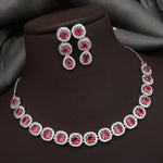 Silver-Plated Red Stone Necklace Set with Earrings | Elegant Bridal & Party Wear Jewelry