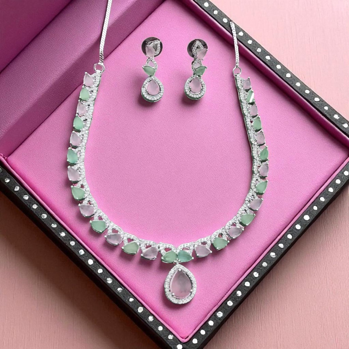 Silver-Plated Red Stone Necklace Set with Earrings | Bridal & Party Wear Designer Jewelry