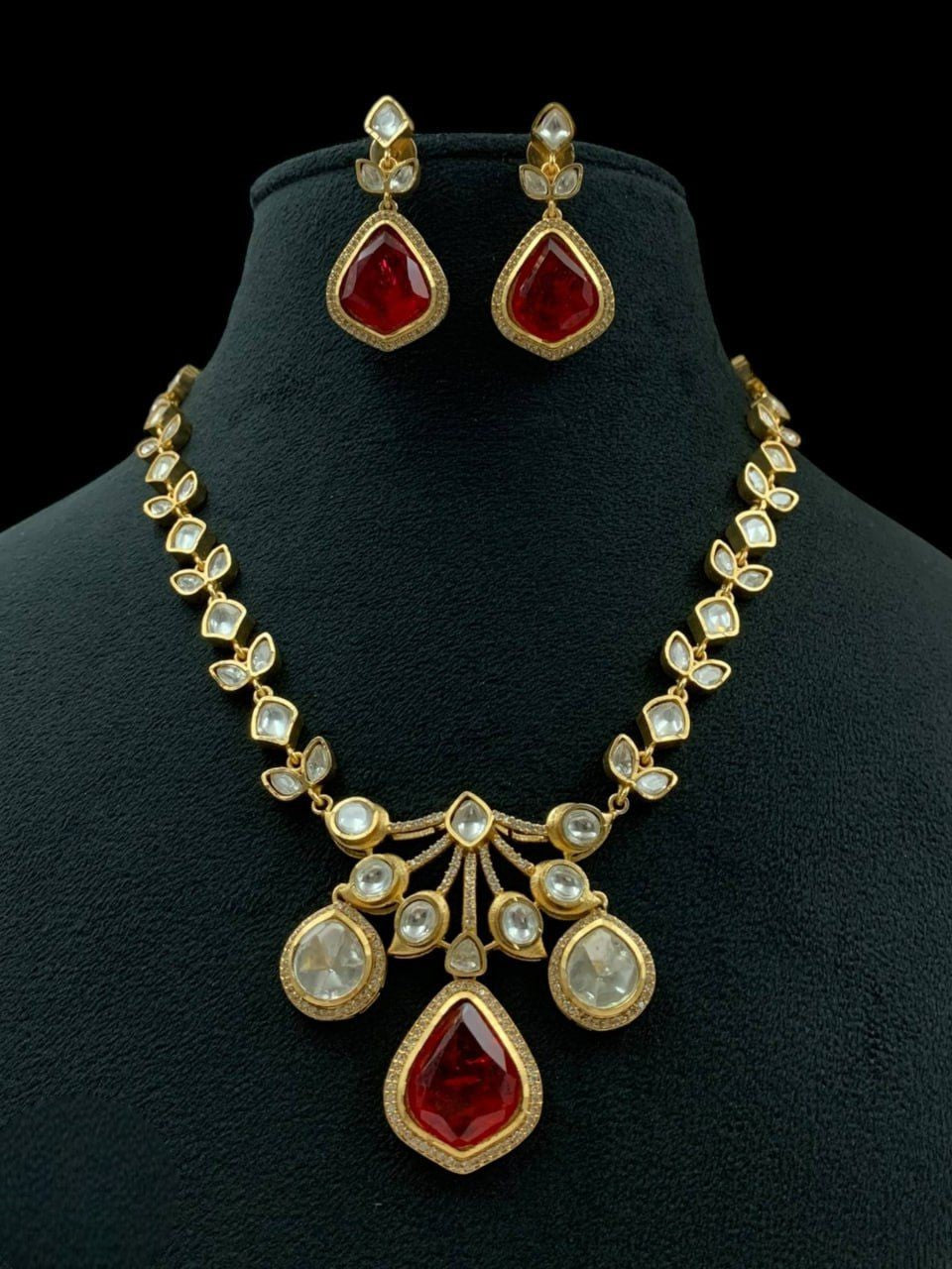 Kundan Necklace & Earrings Set | Gold-Plated Indian Bridal Wedding Jewelry