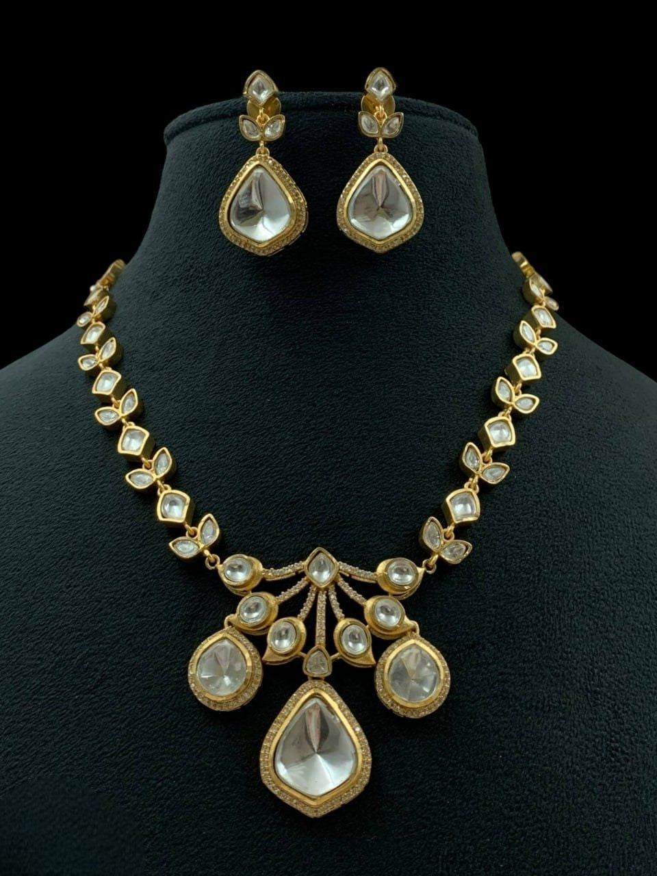 Kundan Necklace & Earrings Set | Gold-Plated Indian Bridal Wedding Jewelry