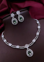 Silver-Plated Pink Stone Necklace & Earrings Set | Elegant Bridal & Party Wear Jewelry for Women