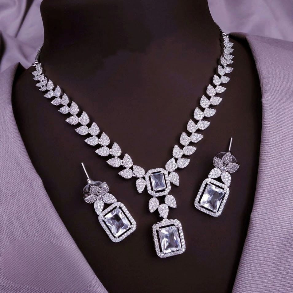 Silver-Plated Red Stone Necklace & Earrings Set | Bridal Wedding & Party Wear Jewelry for Women
