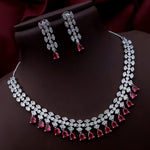 Silver-Plated Green Stone Necklace & Earrings Set | Elegant Bridal & Party Wear Jewelry for Women