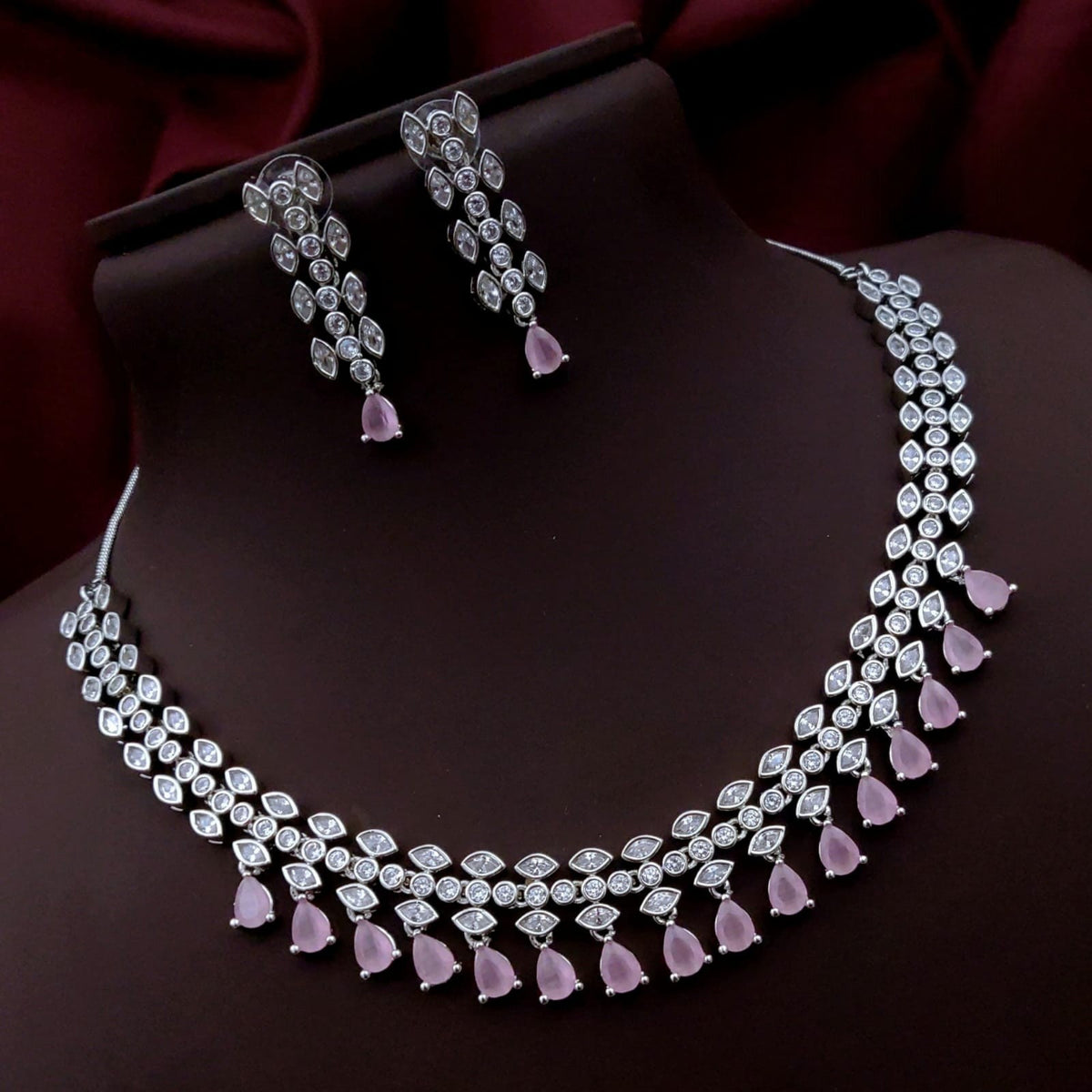 Silver-Plated Green Stone Necklace & Earrings Set | Elegant Bridal & Party Wear Jewelry for Women
