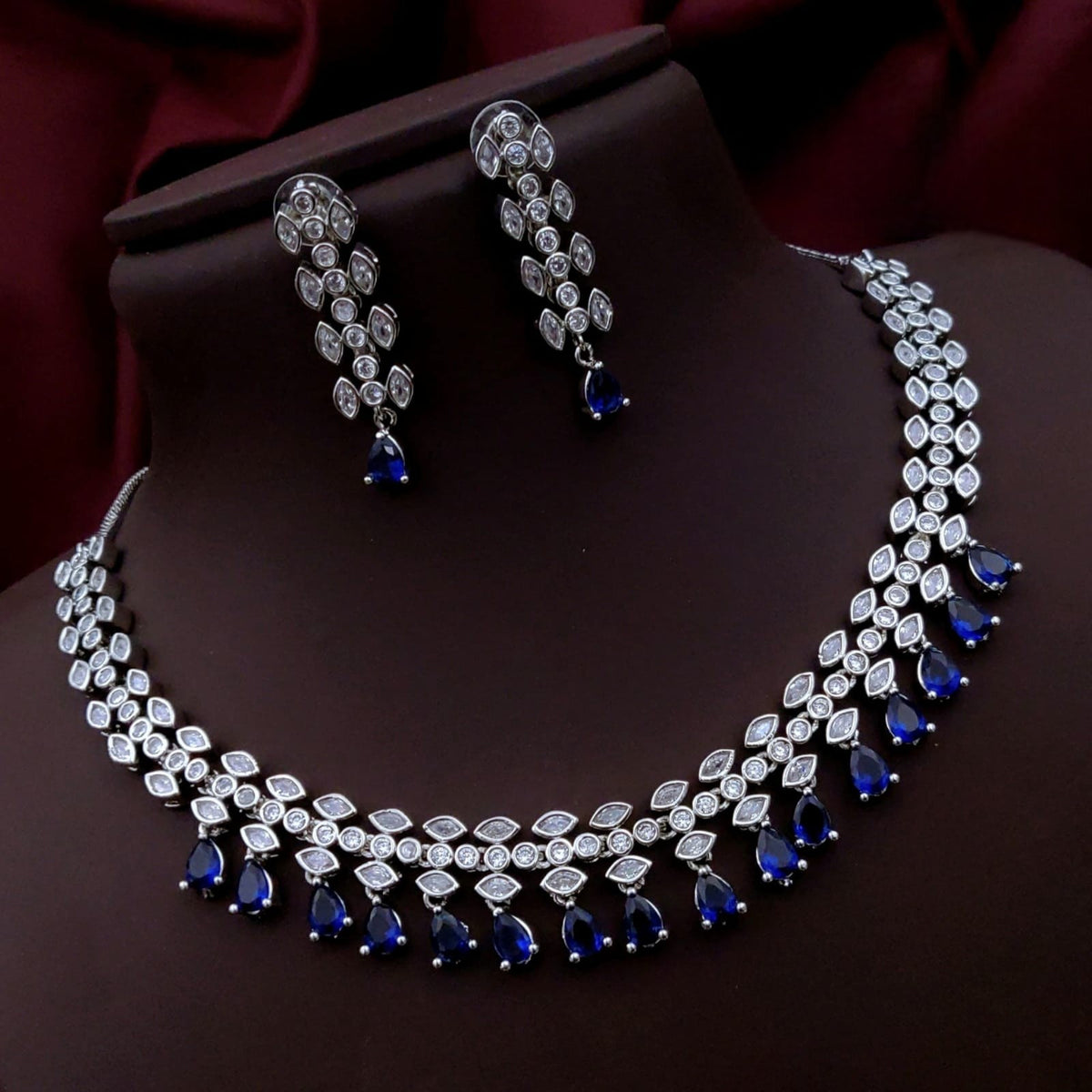 Silver-Plated Green Stone Necklace & Earrings Set | Elegant Bridal & Party Wear Jewelry for Women