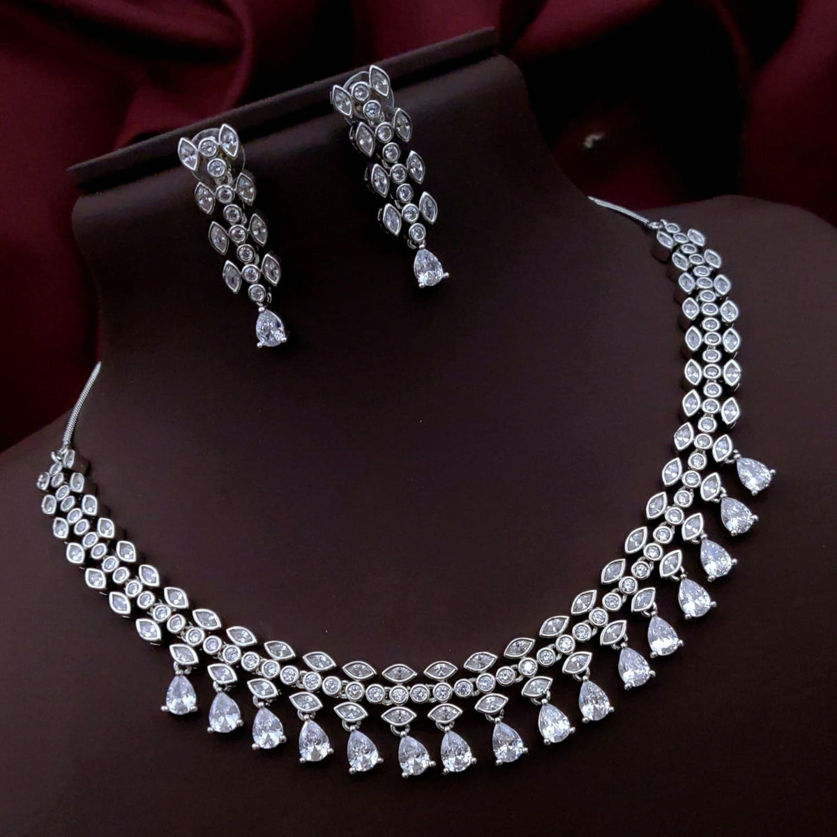 Silver-Plated Green Stone Necklace & Earrings Set | Elegant Bridal & Party Wear Jewelry for Women