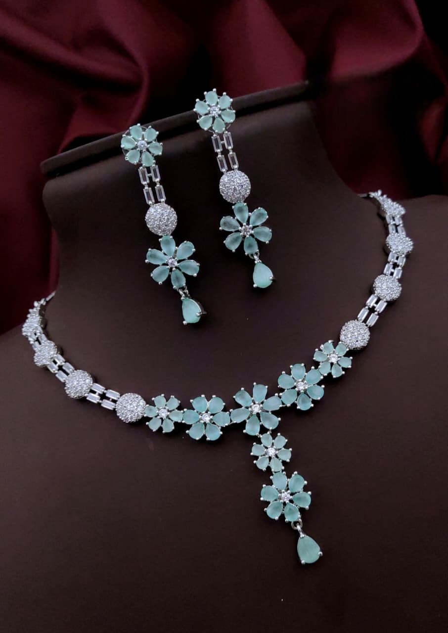 Silver-Plated Purple Stone Floral Necklace & Earrings Set | Elegant Bridal & Party Wear Jewelry for Women