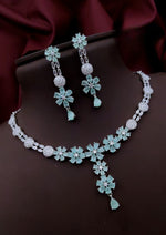 Silver-Plated Purple Stone Floral Necklace & Earrings Set | Elegant Bridal & Party Wear Jewelry for Women