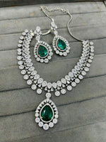 Luxury Teardrop CZ Diamond Choker Necklace Set with Earrings Silver-Toned Bridal Jewelry