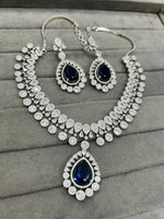 Luxury Teardrop CZ Diamond Choker Necklace Set with Earrings Silver-Toned Bridal Jewelry