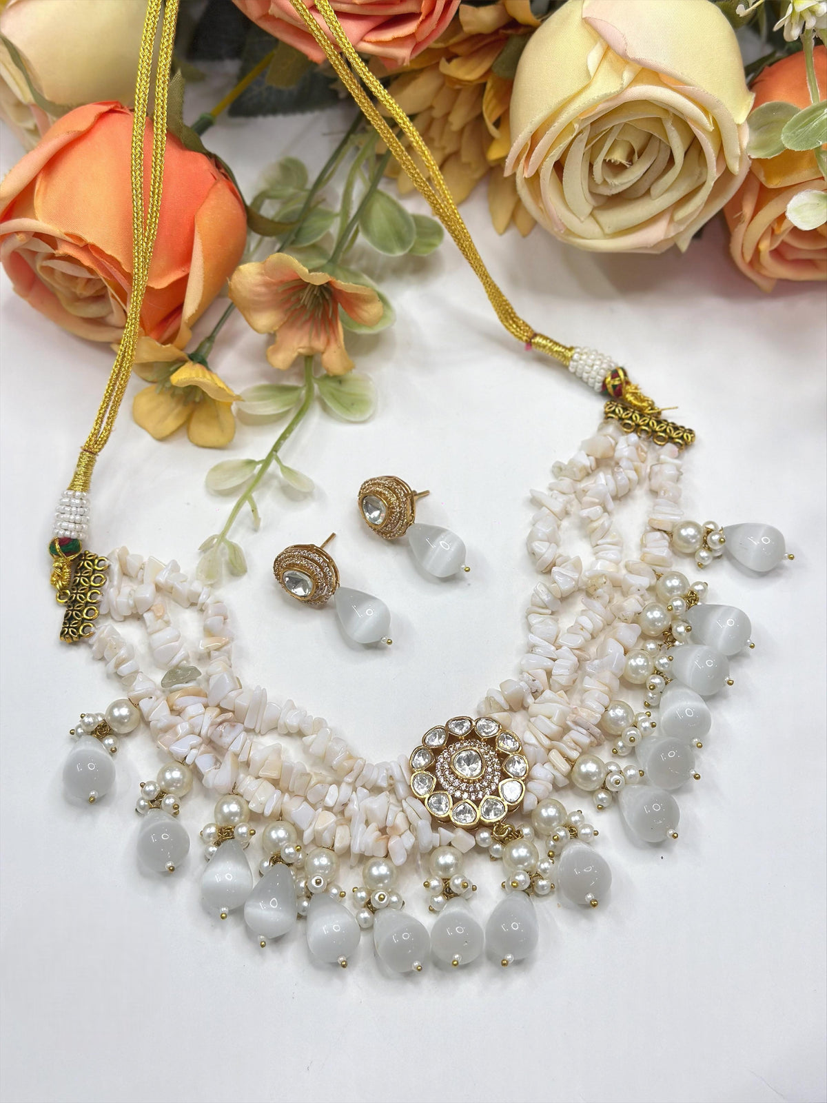 Handcrafted Coral Beaded Choker Necklace Set with Pearls & Kundan Centerpiece – Designer Ethnic Jewelry