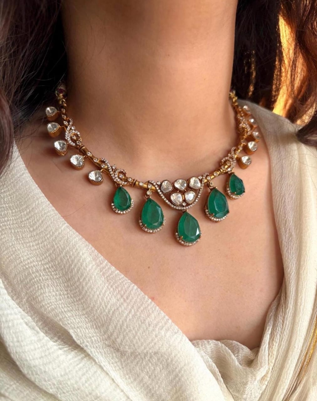 Royal Emerald Green & Polki Choker Necklace – Bridal Kundan Statement Jewelry