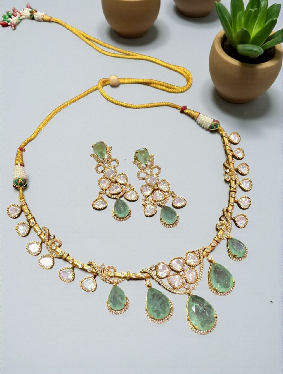 Royal Emerald Green & Polki Choker Necklace – Bridal Kundan Statement Jewelry