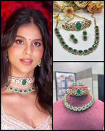 Suhana Khan-Inspired Green Polki Necklace Set – Choker, Necklace & Earrings