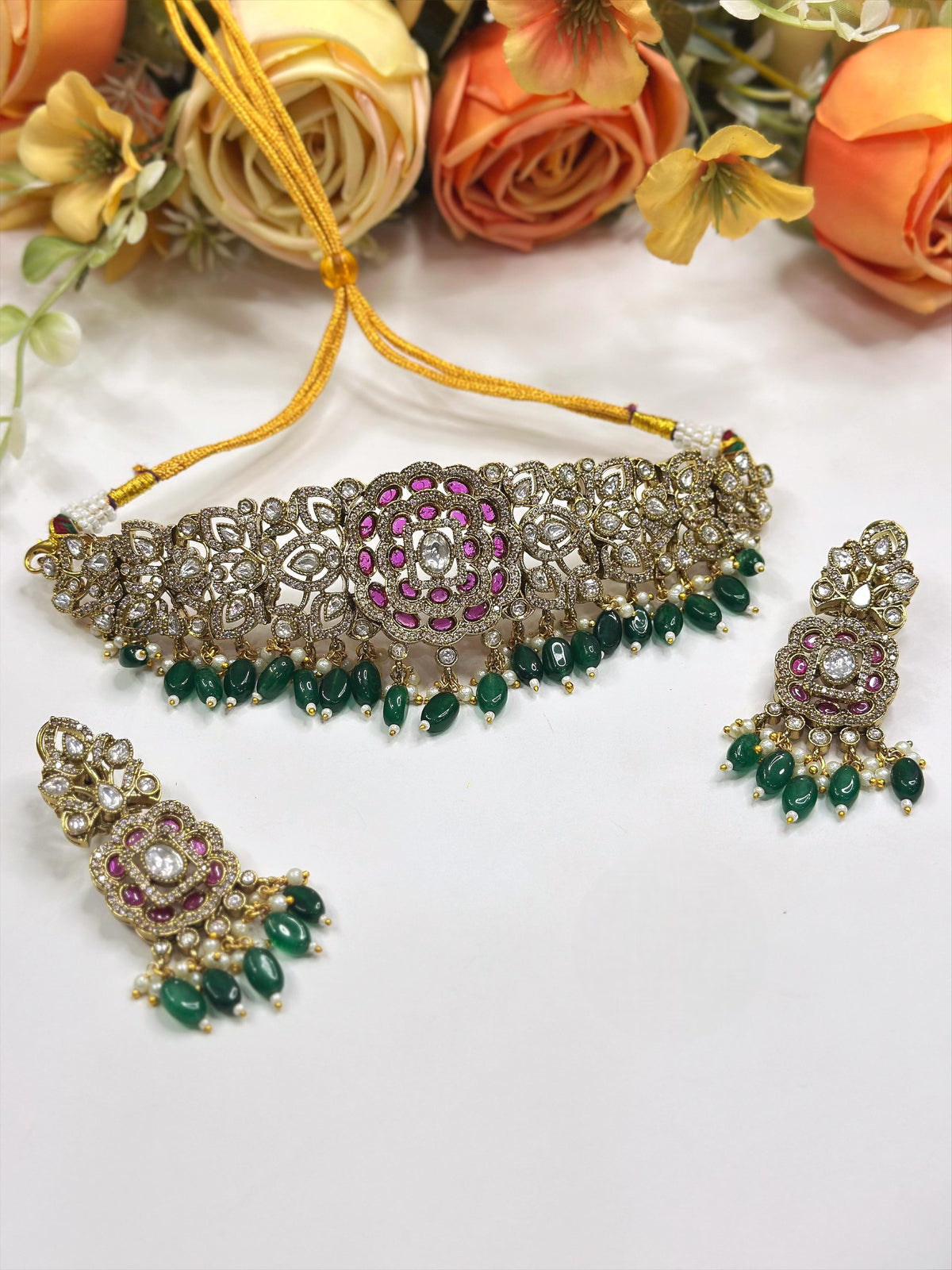 Regal Ruby & Emerald Choker Necklace Set – Designer Kundan Bridal Jewelry