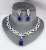 Elegant Silver-Plated Necklace Set with Ruby Red Stones & Matching Earrings Set