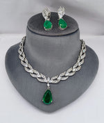 Elegant Silver-Plated Necklace Set with Ruby Red Stones & Matching Earrings Set