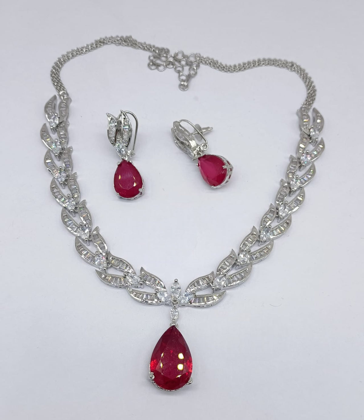 Royal Blue Teardrop Necklace Set with Earrings | Silver-Plated CZ Jewelry