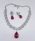 Royal Blue Teardrop Necklace Set with Earrings | Silver-Plated CZ Jewelry