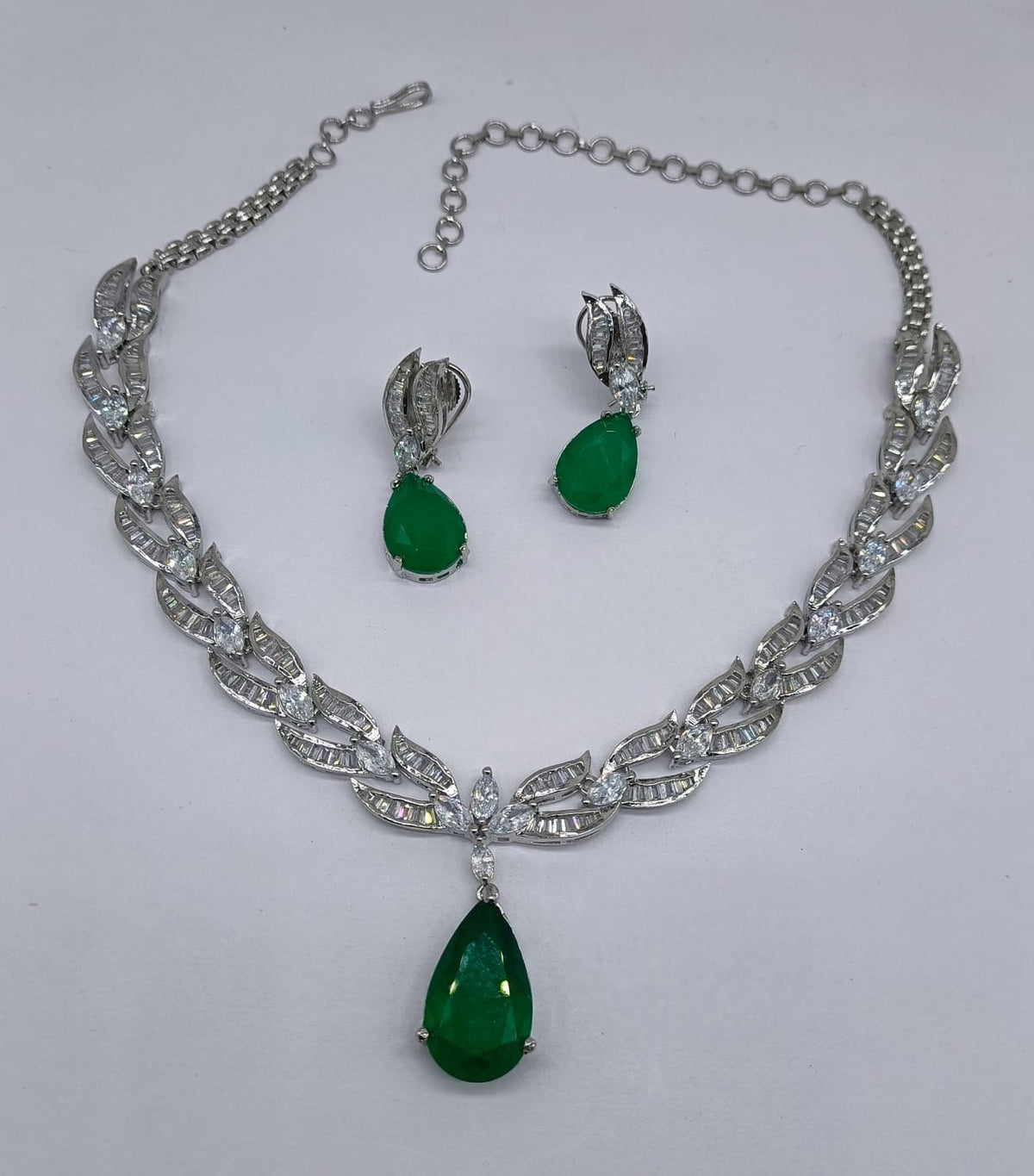 Royal Blue Teardrop Necklace Set with Earrings | Silver-Plated CZ Jewelry
