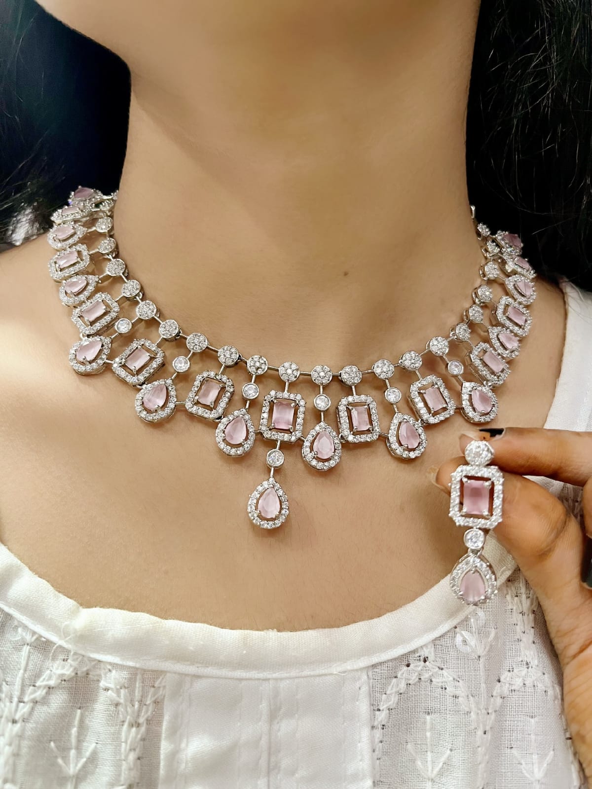 Elegant Ruby & Diamond Choker Necklace Set – Luxury Statement Jewelry