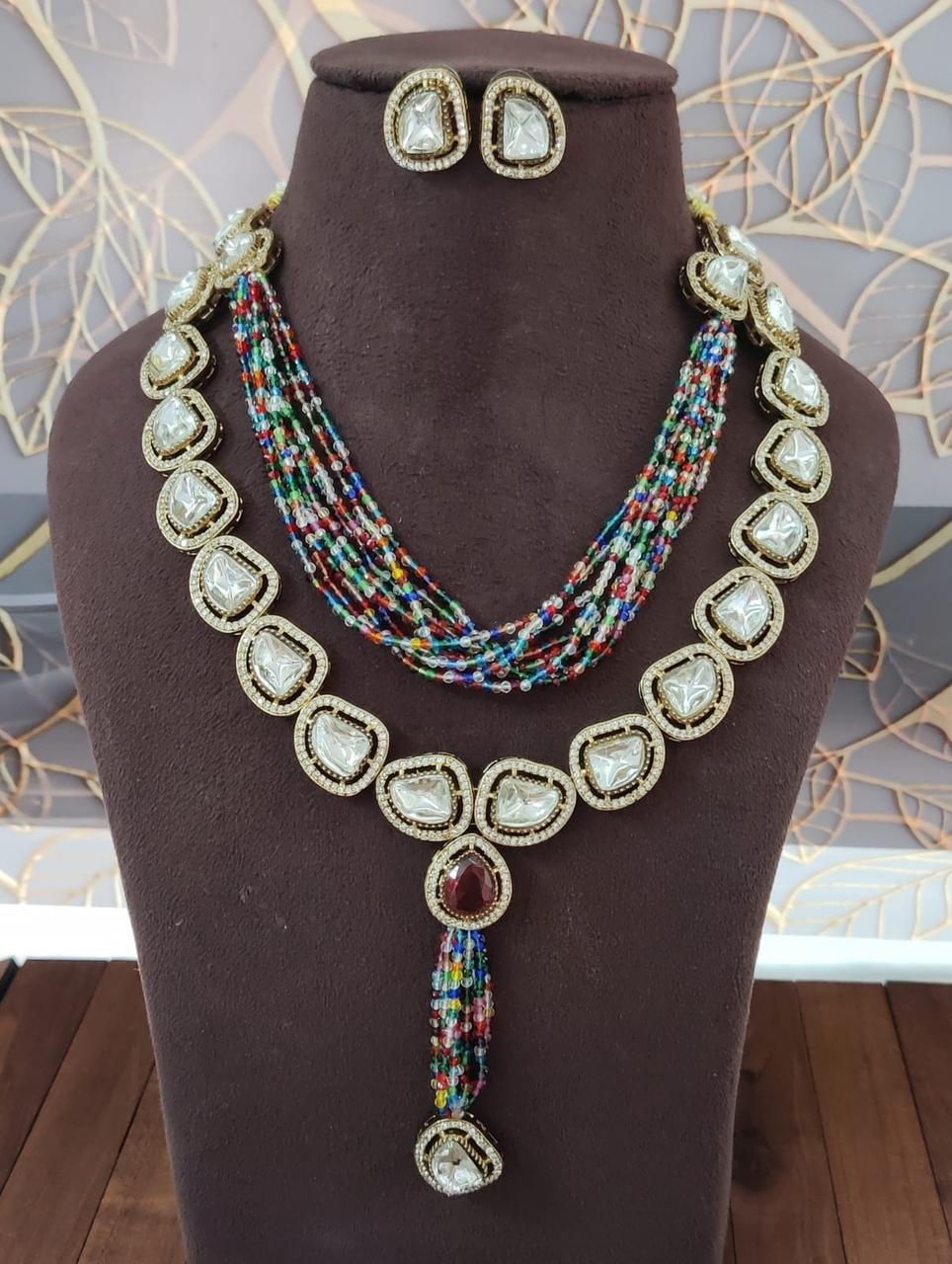 Green Beaded Kundan Necklace Set with Earrings | Traditional Indian Bridal Jewelry