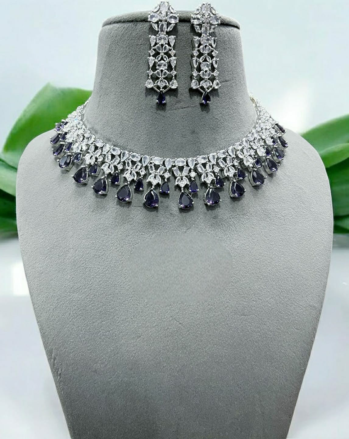 Elegant Purple Stone Necklace Set with Matching Earrings | Bridal & Party Jewelry