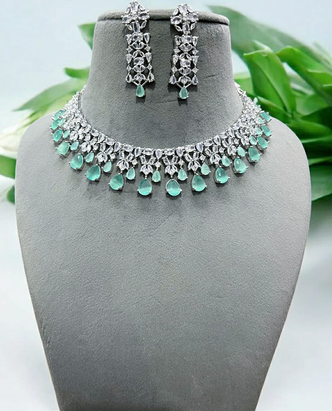 Elegant Purple Stone Necklace Set with Matching Earrings | Bridal & Party Jewelry