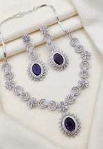 Elegant Silver-Plated Necklace & Earring Set with Green Stone & CZ Diamonds