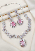 Elegant Silver-Plated Necklace & Earring Set with Green Stone & CZ Diamonds
