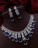 Luxury Silver-Plated Necklace & Earring Set with Sapphire Blue Stones & CZ Diamonds