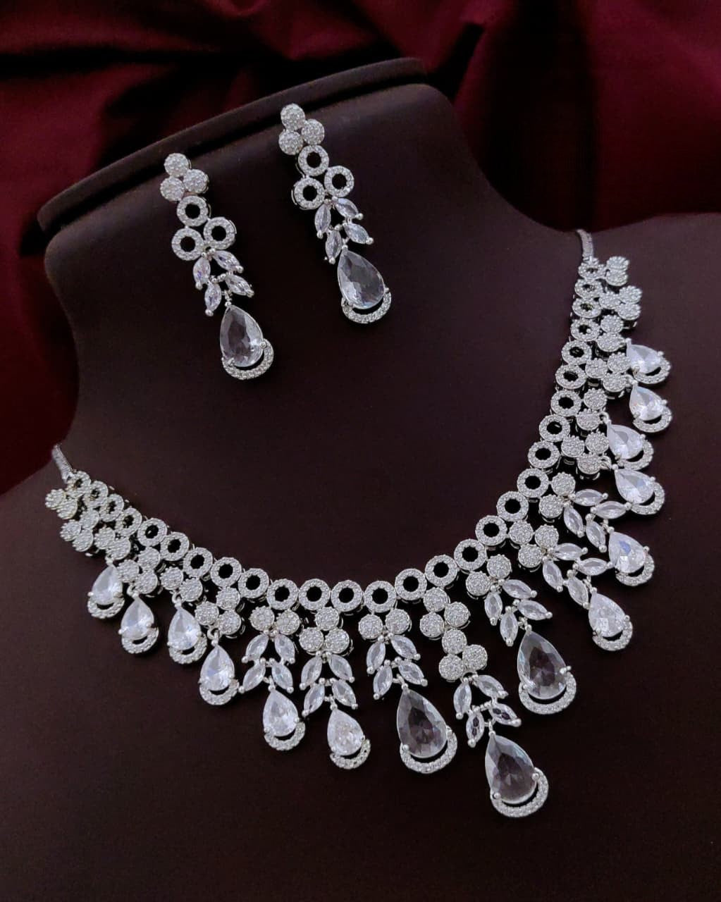 Luxury Silver-Plated Necklace & Earring Set with Sapphire Blue Stones & CZ Diamonds