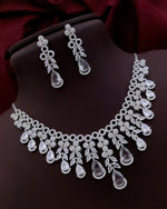 Luxury Silver-Plated Necklace & Earring Set with Sapphire Blue Stones & CZ Diamonds